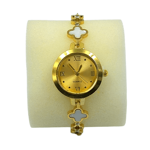 Gold Clover Bracelet Watch with Adjustable Bolero Chain