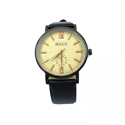 Bolun Men's Classic Gold Dial Watch - Black Leather Strap