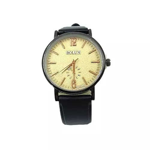 Bolun Men's Classic Gold Dial Watch - Black Leather Strap