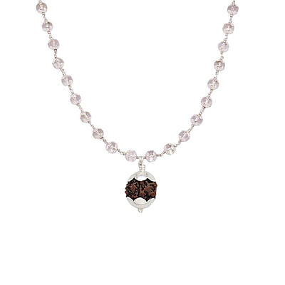 Silver Capped Spatika Mala with Rudraksha Pendant