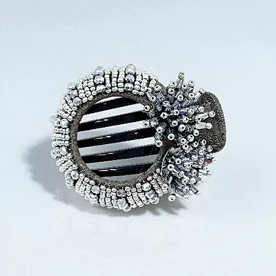 Chic Stripe Hair Claw Clip with Beaded Embellishments