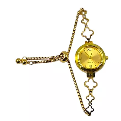 Gold Clover Bracelet Watch with Adjustable Bolero Chain