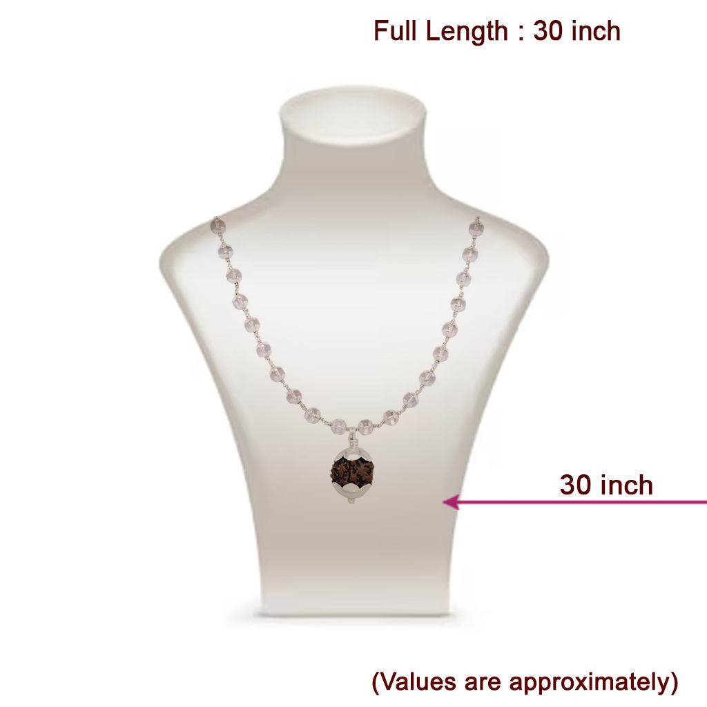 Silver Capped Spatika Mala with Rudraksha Pendant