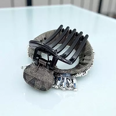 Chic Stripe Hair Claw Clip with Beaded Embellishments