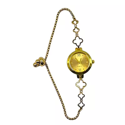 Gold Clover Bracelet Watch with Adjustable Bolero Chain