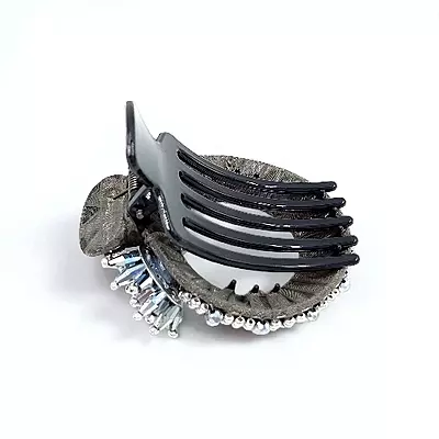 Chic Stripe Hair Claw Clip with Beaded Embellishments