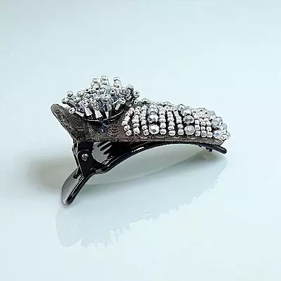 Chic Stripe Hair Claw Clip with Beaded Embellishments