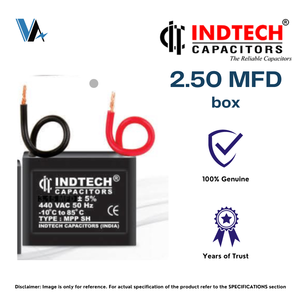 Indtech 2.50 MFD 440V Capacitor for fan motors