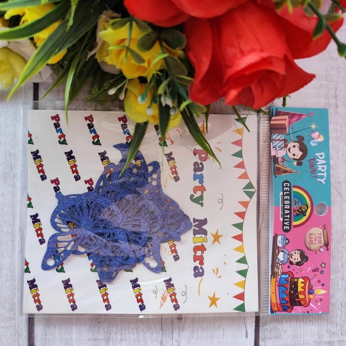 10 Pcs Glitter Dark Blue Butterfly Topper Without Stick