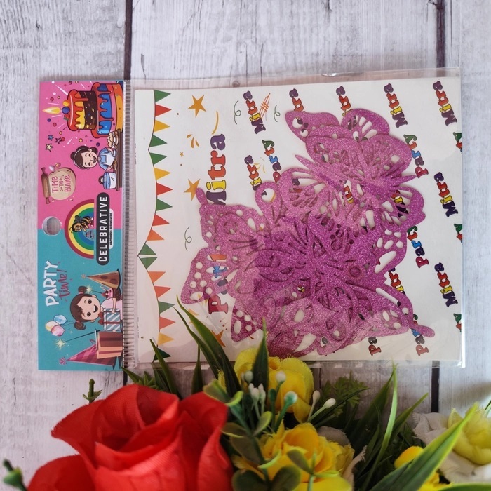 10 Pcs Glitter Pink Butterfly Topper Without Stick