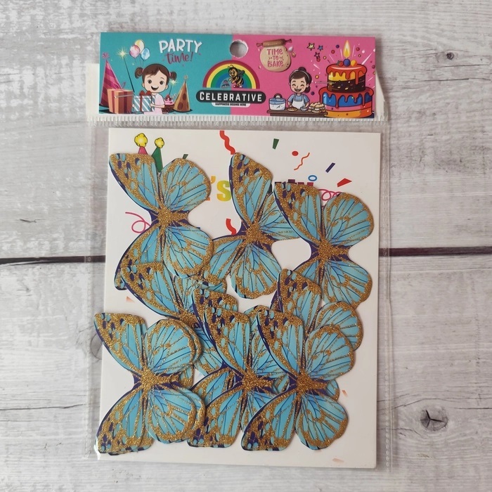 10 Pcs Glitter Sea Blue Butterfly Topper Without Stick