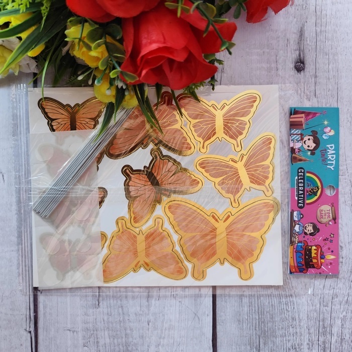 10 Pcs Orange Butterfly With Stick