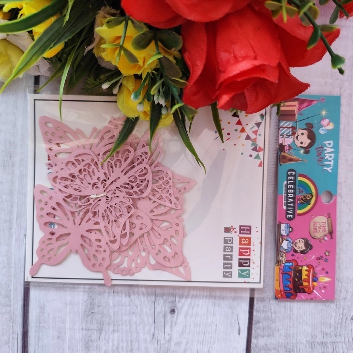10 Pcs Pink Paper Butterfly Topper Without Stick