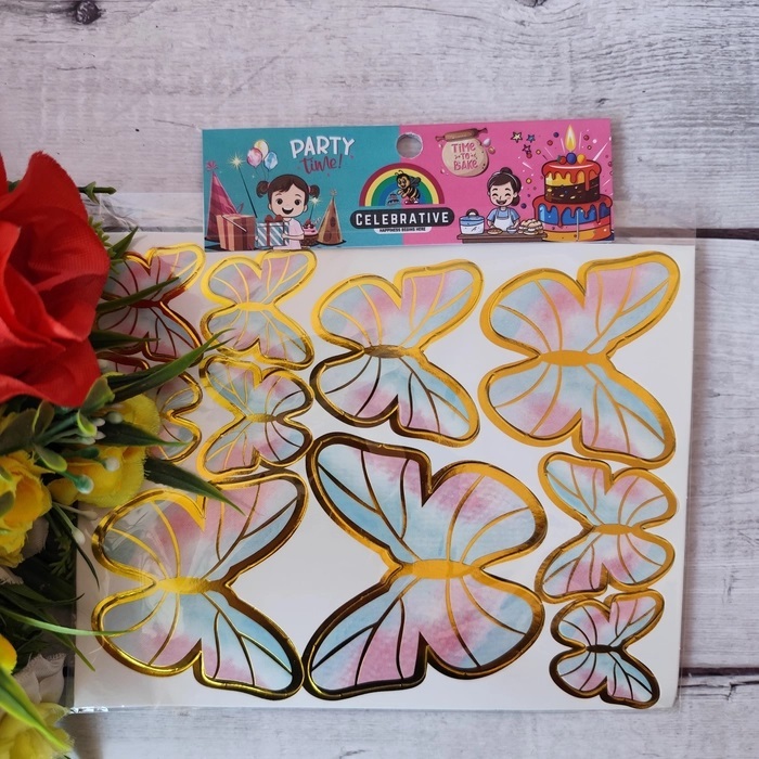 10 Pcs Pink and Blue Butterfly Topper With Stick