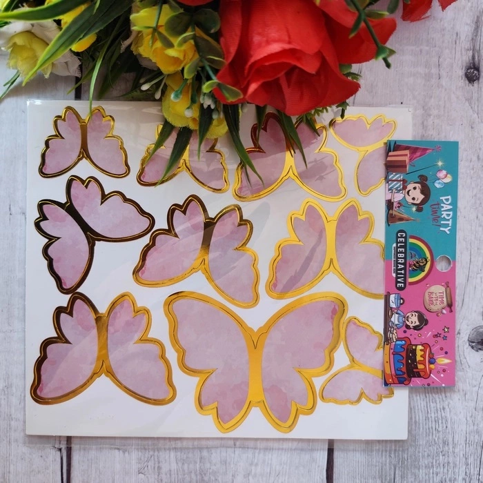 10 Pcs Plain Pink Butterfly Topper With Stick