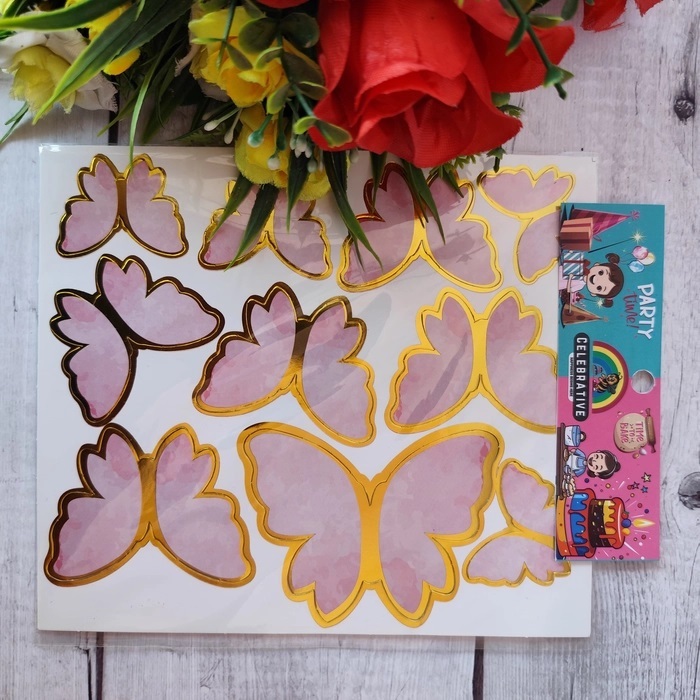 10 Pcs Plain Pink Butterfly Topper With Stick