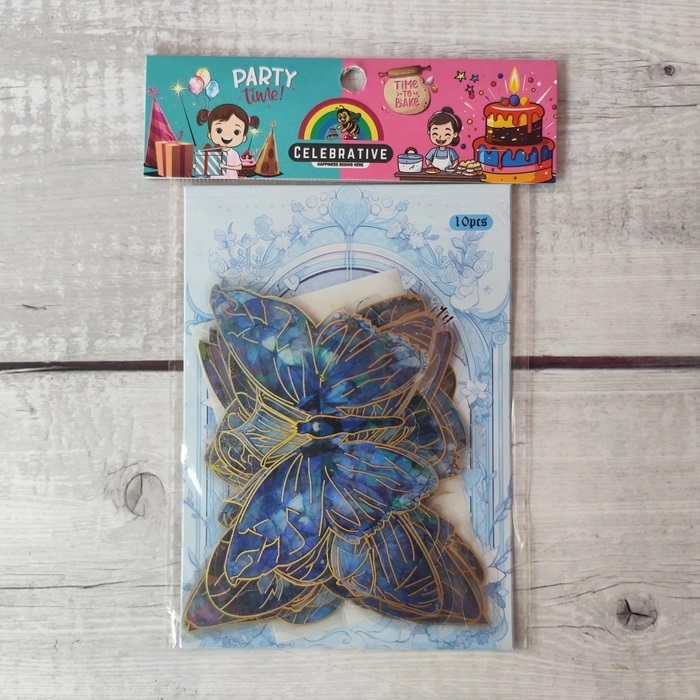 10 Pcs Shiny Blue Butterfly Topper Without Stick