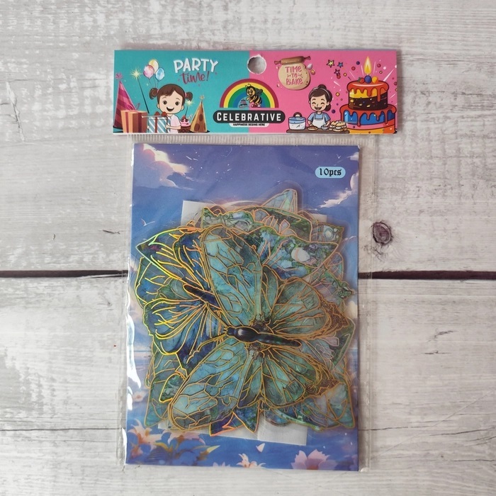 10 Pcs Shiny Mix Blue Butterfly Topper Without Stick