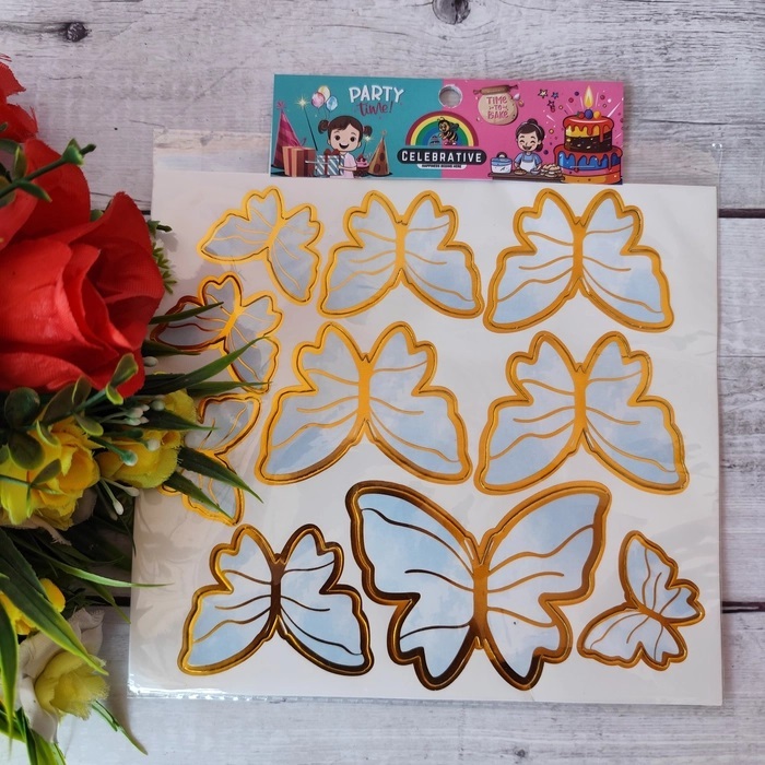 10 Pcs Sky Blue Butterfly Topper With Stick