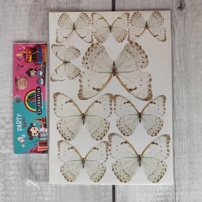 10 Pcs White Butterfly With Stick