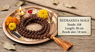 Rudraksha Mala - Beads size 10 mm, Length 58 cm, Beads 108
