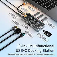 Portronics MPort View Three - 10in1 Multifunction USB-C Docking Station with PD Charging, 4K HDMI, USB3.0, USB2.0, 1000MBPS Ethernet, VGA, SD & Micro SD Card Reader