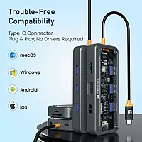 Portronics MPort View Three - 10in1 Multifunction USB-C Docking Station with PD Charging, 4K HDMI, USB3.0, USB2.0, 1000MBPS Ethernet, VGA, SD & Micro SD Card Reader