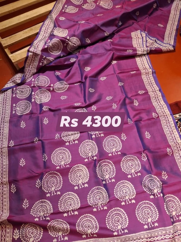 Blue Rani Pink Dual Tone Hand Block Print Pure Katan Silk