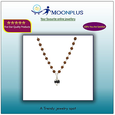silver tied Ruduracha Mala with Karungali Pendant silver tied Ruduracha Mala with Karungali Pendant