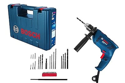 Bosch Gsb 600 Corded Electric Impact Drill With Wrapset Kit, 600 W, 13 Mm, 1.7 Kg, 3000 Rpm, 1.4 Nm, Variable Speed, Forward/Reverse Rotation, Double Insulation, Carbon Brush (Wrapset Kit), Blue Bosch Gsb 600 Corded Electric Impact Drill With Wrapset Kit, 600 W, 13 Mm, 1.7 Kg, 3000 Rpm, 1.4 Nm, Variable Speed, Forward/Reverse Rotation, Double Insulation, Carbon Brush (Wrapset Kit), Blue