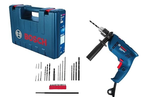 Bosch Gsb 600 Corded Electric Impact Drill With Wrapset Kit, 600 W, 13 Mm, 1.7 Kg, 3000 Rpm, 1.4 Nm, Variable Speed, Forward/Reverse Rotation, Double Insulation, Carbon Brush (Wrapset Kit), Blue