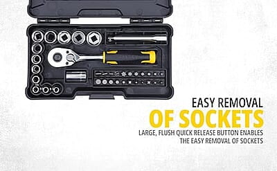 STANLEY STMT82672 1/4" 37-Piece Chrome Compact Socket Set comes with a Heavy-Duty Plastic Case for Home, DIY, Industrial & Professional Use, YELLOW & BLACK