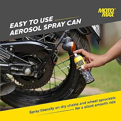 Motomax Chain Lube Aerosol Spray 200 ml |Provides Lubrication and corrosion protection of Chain & sprockets for Bikes, Motorbikes, Cars| Avoid Sling Off & Prevent Chain breakage | Extended Chain Life