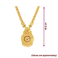 Goldplated Necklace with Red Flower Stones & Earrings