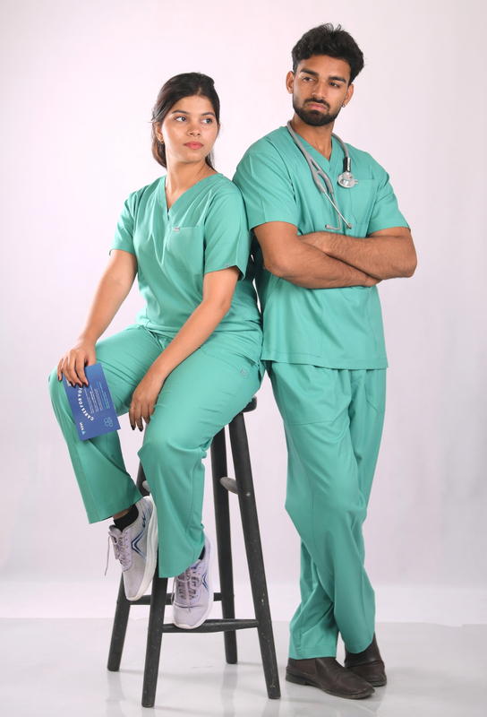 Ksvi Antibacterial Female V-Neck (Sea Green) Scrub Shirt Pant