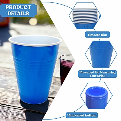 Pack of 30 - 450ml Pong Glasses | Beer Pong | Reusable Party Drinking Cups | Eco-Friendly Pong Cups for Events | Multipurpose Colorful Glasses for Parties - Blue