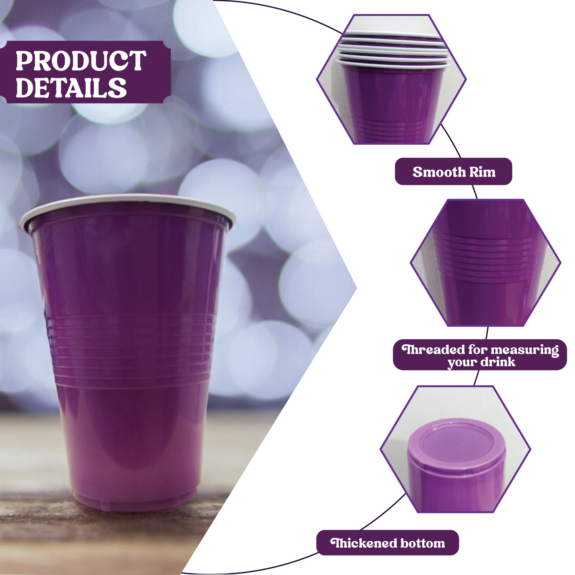 Set of 10 | 450ml Purple Pong Glasses | Reusable Party Drinking Cups | Eco-Friendly Multipurpose Glasses |  for Parties, Events & More