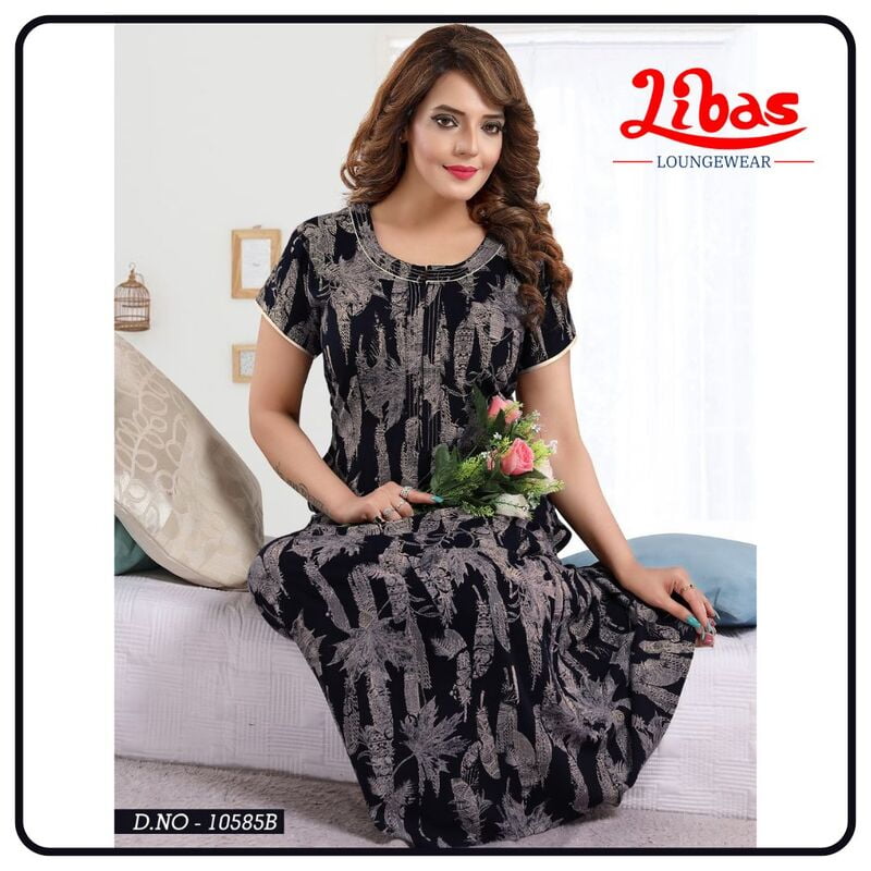 Black Russian Premium Rayon Nighty With Camper Bunk Design All Over From Libas Loungewear - PS465 Black Russian Premium Rayon Nighty With Camper Bunk Design All Over From Libas Loungewear - PS465