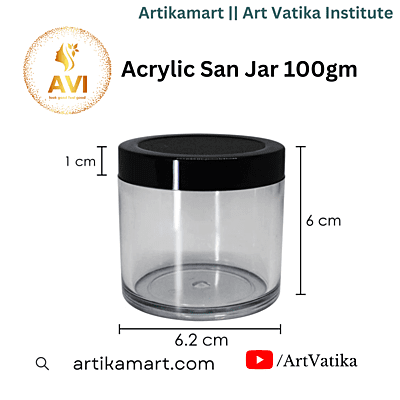 Acrylic San Jar + White Inner + BLACK Cap - 100g Acrylic San Jar + White Inner + BLACK Cap - 100g