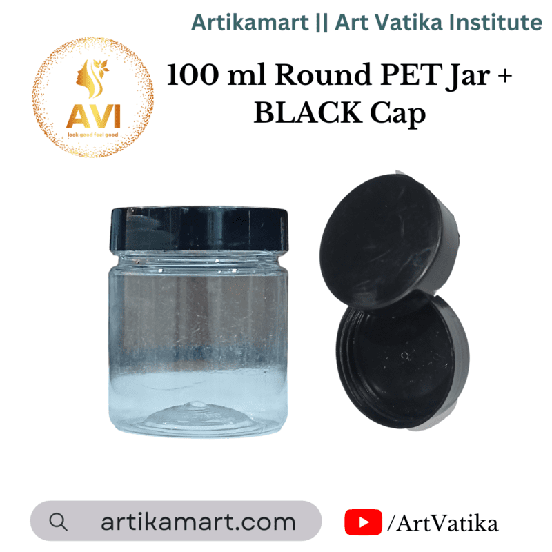 100 ml Round PET Jar + BLACK Cap 100 ml Round PET Jar + BLACK Cap