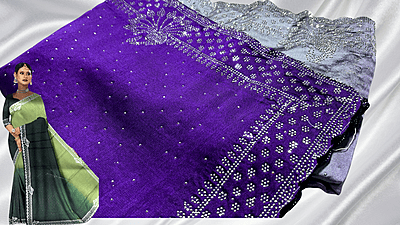 Rangoli Dual Color Stone Work Saree - Purple & Pale