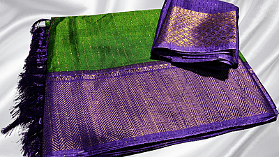 Shanti Pattu Gold Fany Silk Saree - Dark Green & Purple Shanti Pattu Gold Fany Silk Saree - Dark Green & Purple