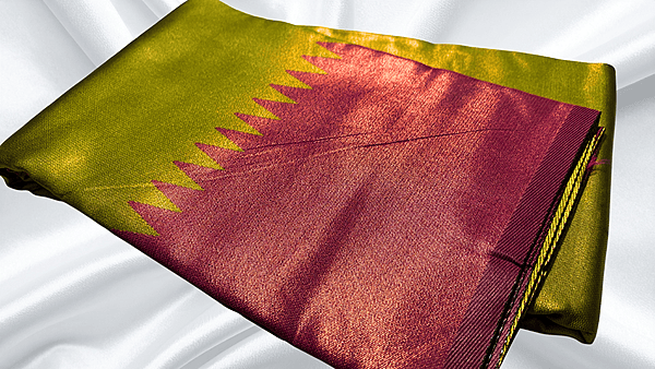 Butter Tissue Temple Design Saree - Leaf Green