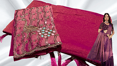 Winter Peacock Aari Cut Work Saree - Pink