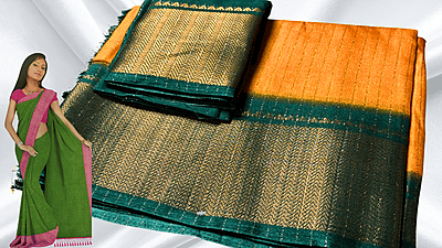 Mangalam Soft Vaira Oosi Saree - Mango & Pine Mangalam Soft Vaira Oosi Saree - Mango & Pine