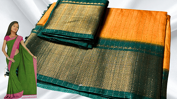 Mangalam Soft Vaira Oosi Saree - Mango & Pine