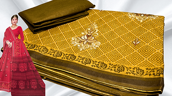 Prajakta Pure Cotton Embroidery Saree - Mustard Brown