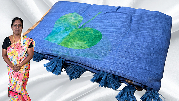 Teacher's Uniform Soft Heart Leaf Saree - Blue