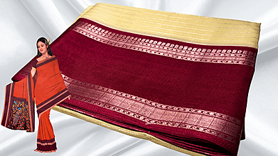 Tiger Silk Gold Jari Saree - Cream & Maroon Tiger Silk Gold Jari Saree - Cream & Maroon