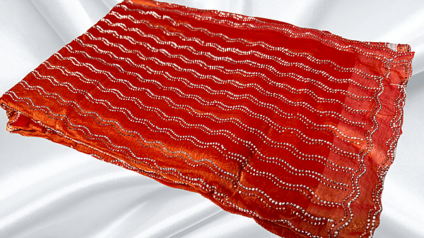 Space Silk Designer Stone PVC Saree - Red Orange